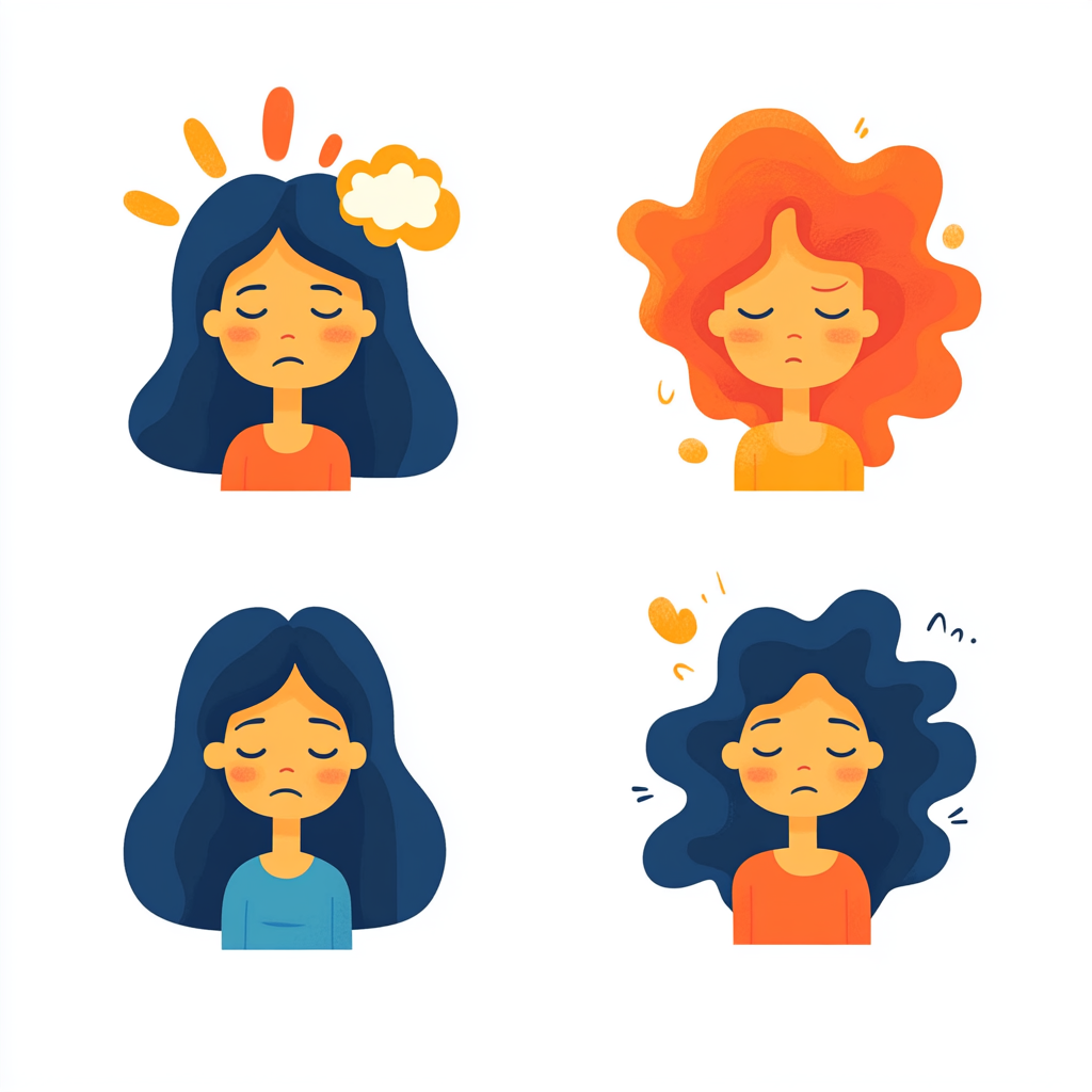 Woman icons showing brain fog, mood swings\n